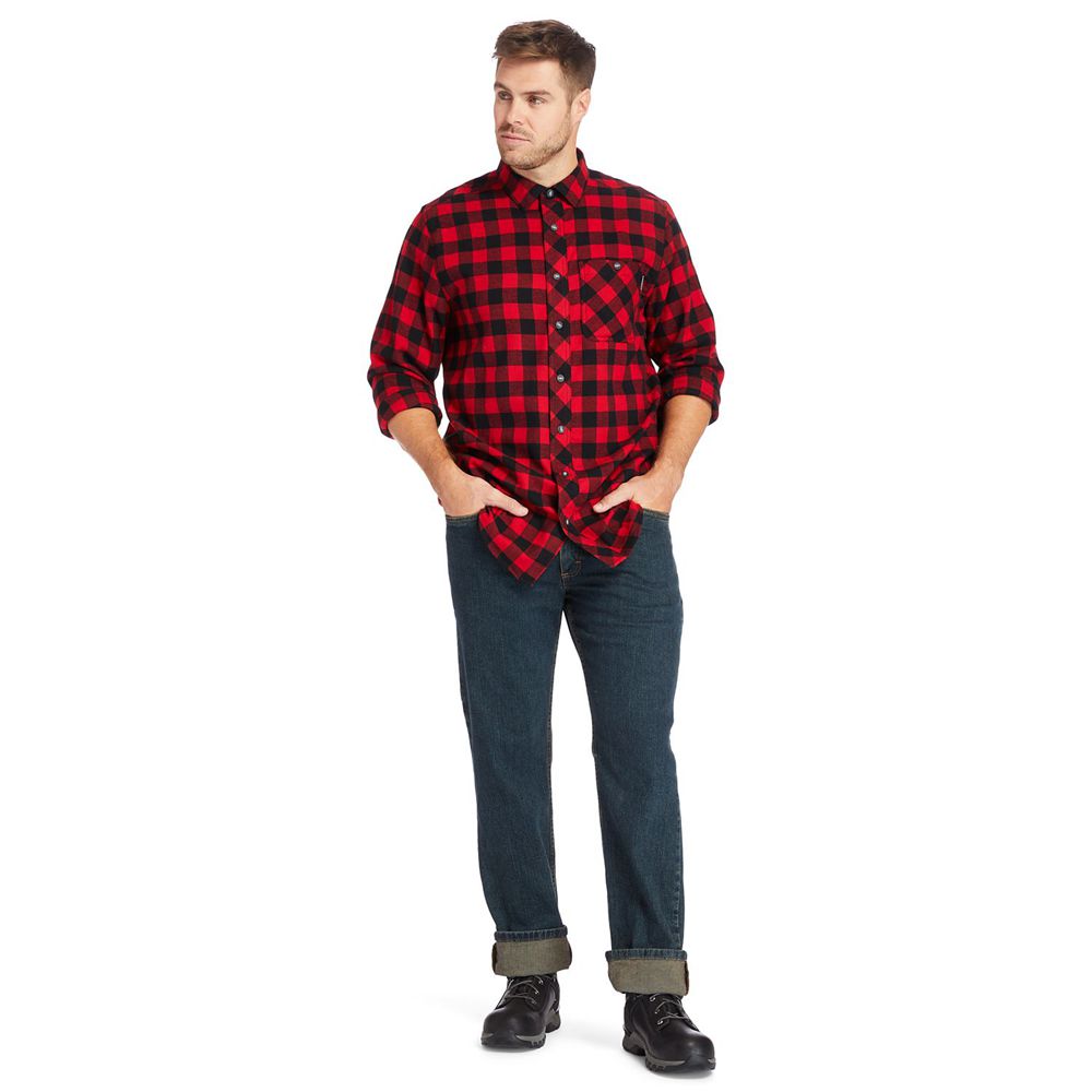 Timberland Mens Shirts PRO® Woodfort Mid-Weight Flex Flannel Work - Black/Red - India OX0217356